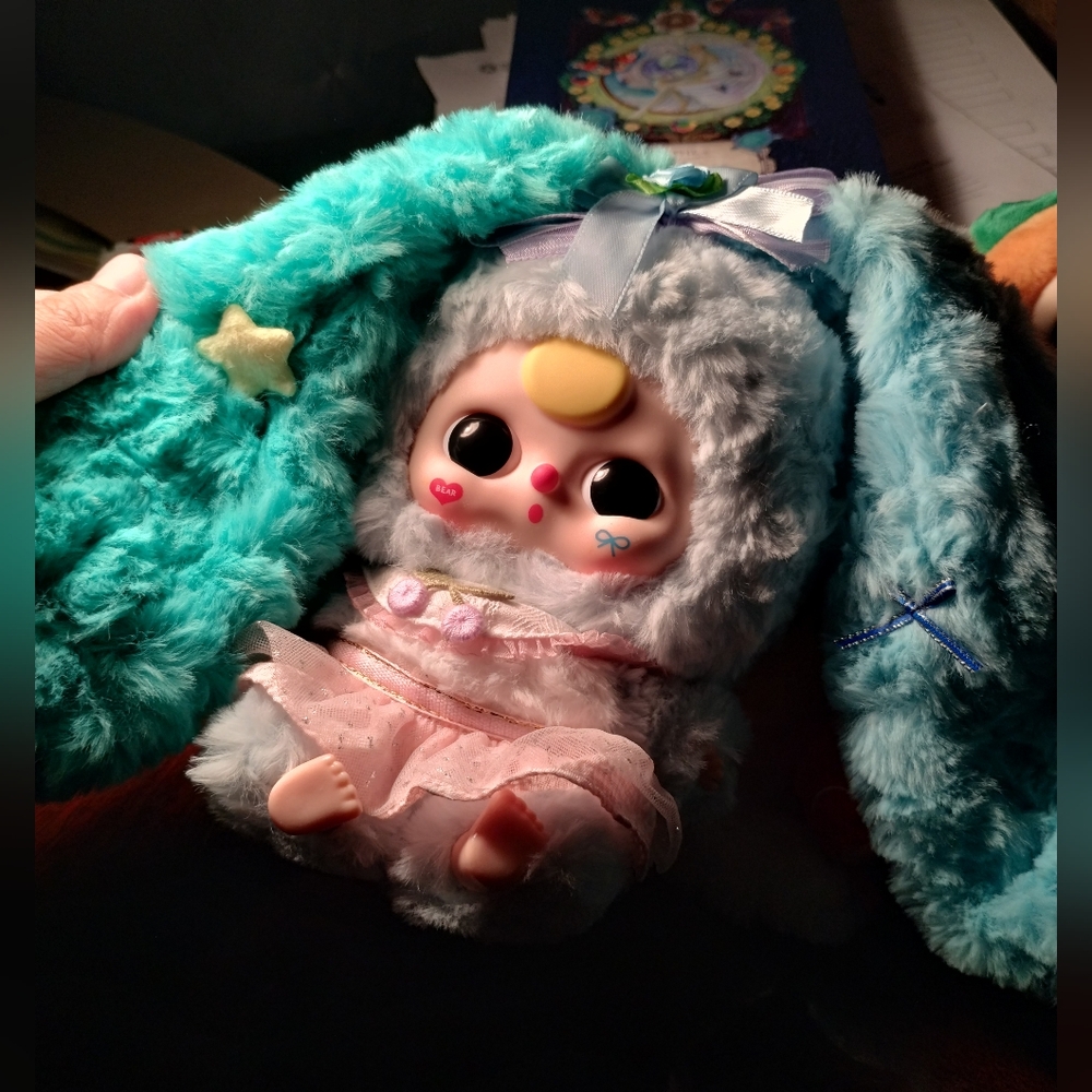 Adorable Blue and Pink Plush Doll